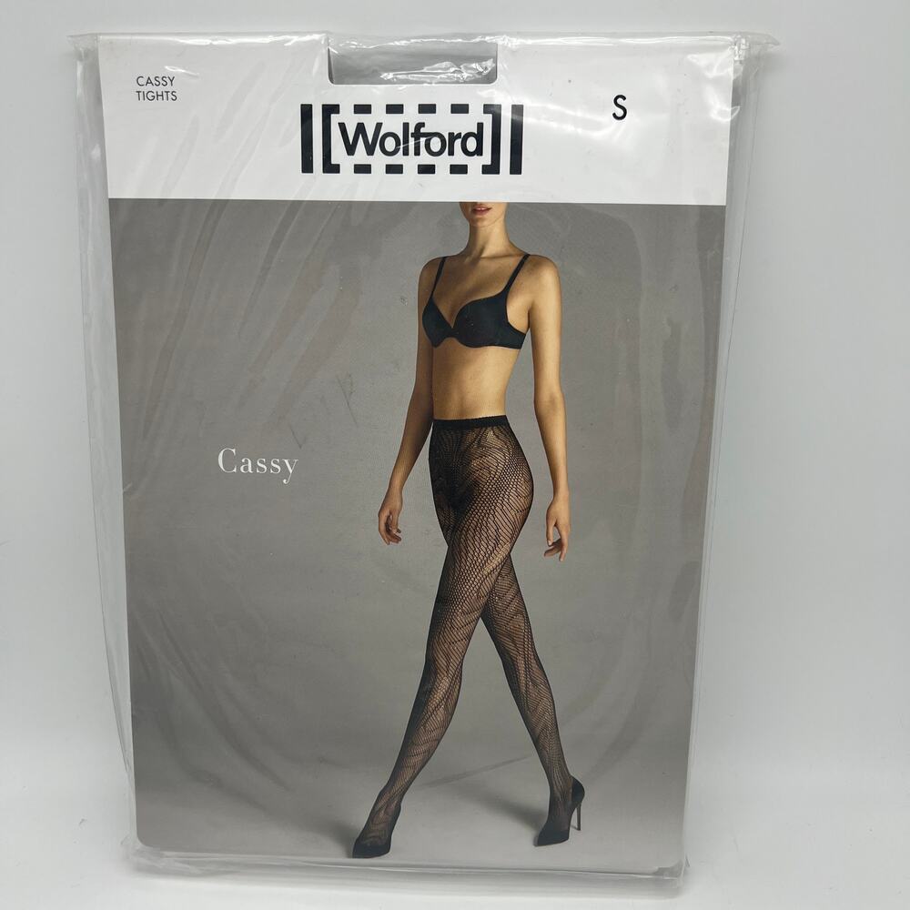 Wolford Cassy Tights Black Size S 19189 New Sealed Package Swirl Fishnets Mesh